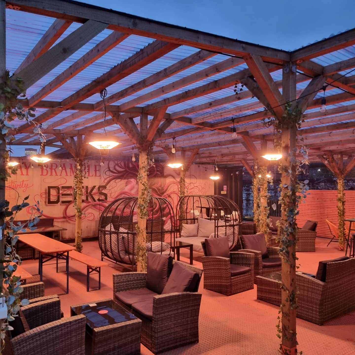 Outdoor seating at Decks.