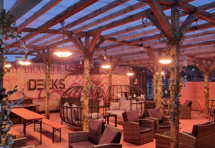 Outdoor seating at Decks.