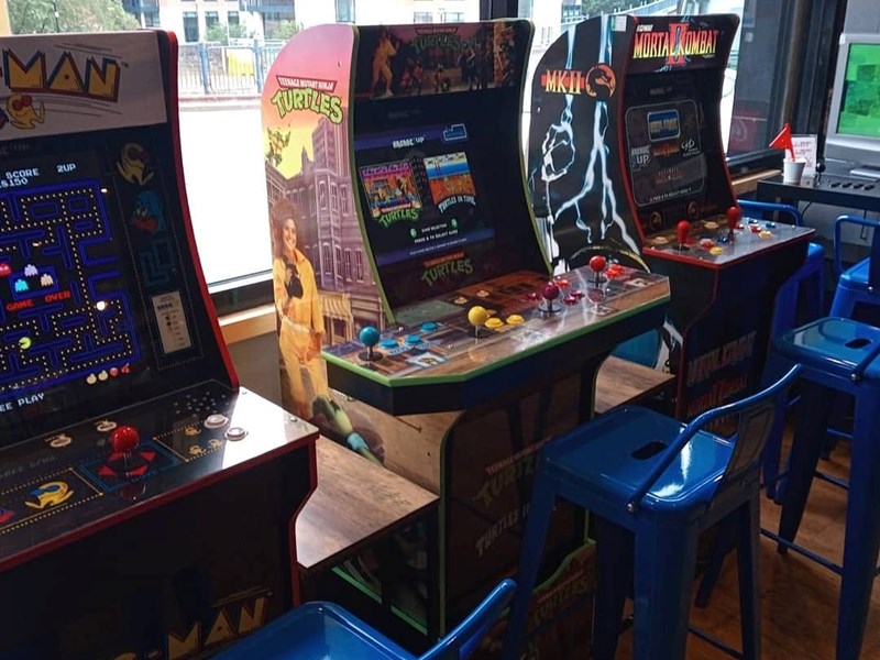 Video cabinets at the Extra Life Gaming Lounge.