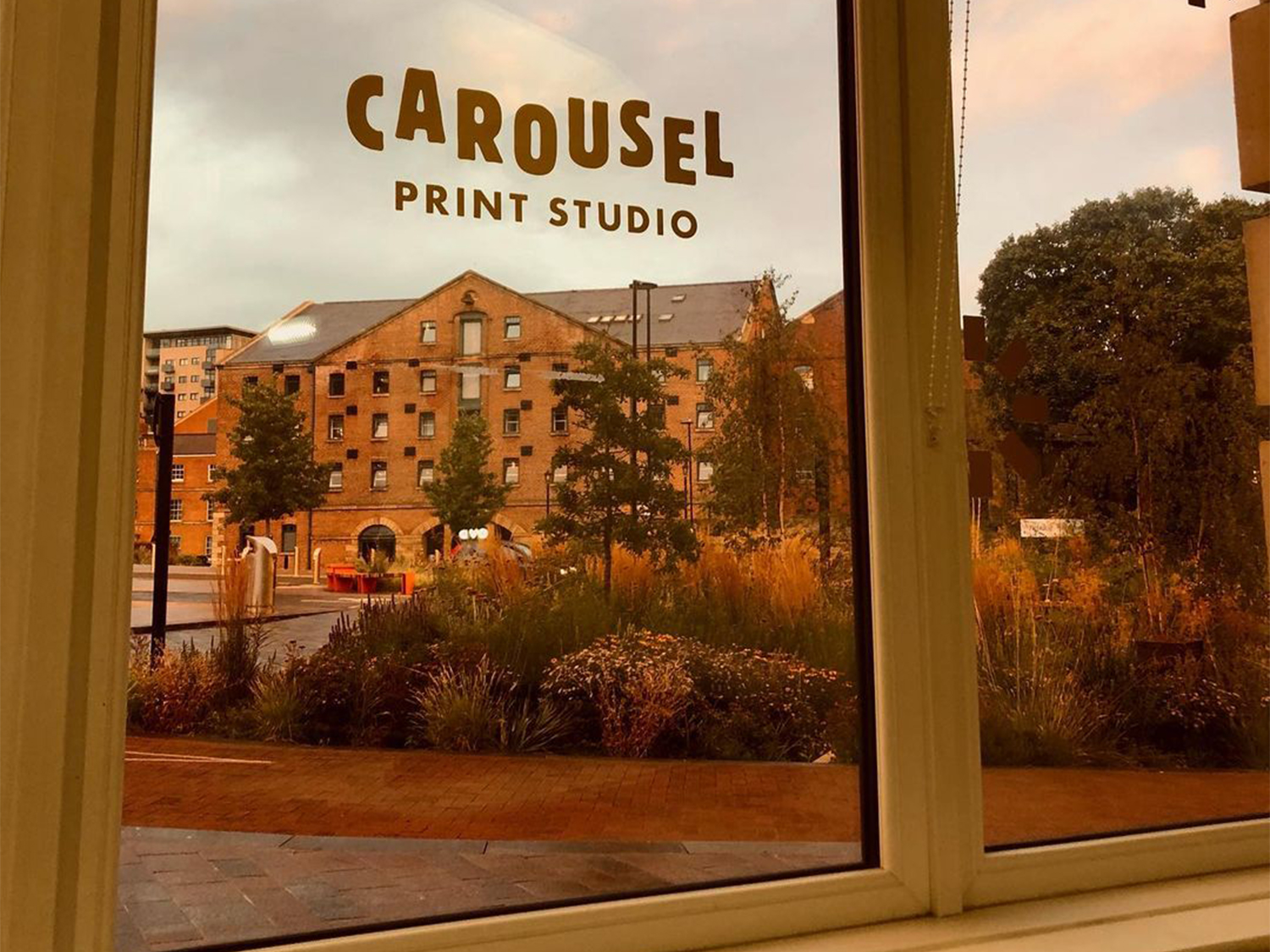 Looking out through the Carousel Print Studio window.