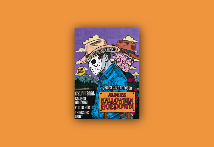 Poster for the event, with details, and an illustration of the two horror icons; Jason and Freddy Kruger.