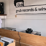 The interior of Grub Records, with LP racks lining the walls.