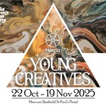 Poster for the event with the details overlaid on some marbling.