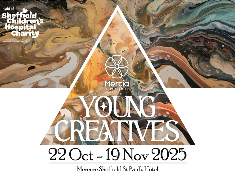 Poster for the event with the details overlaid on some marbling.