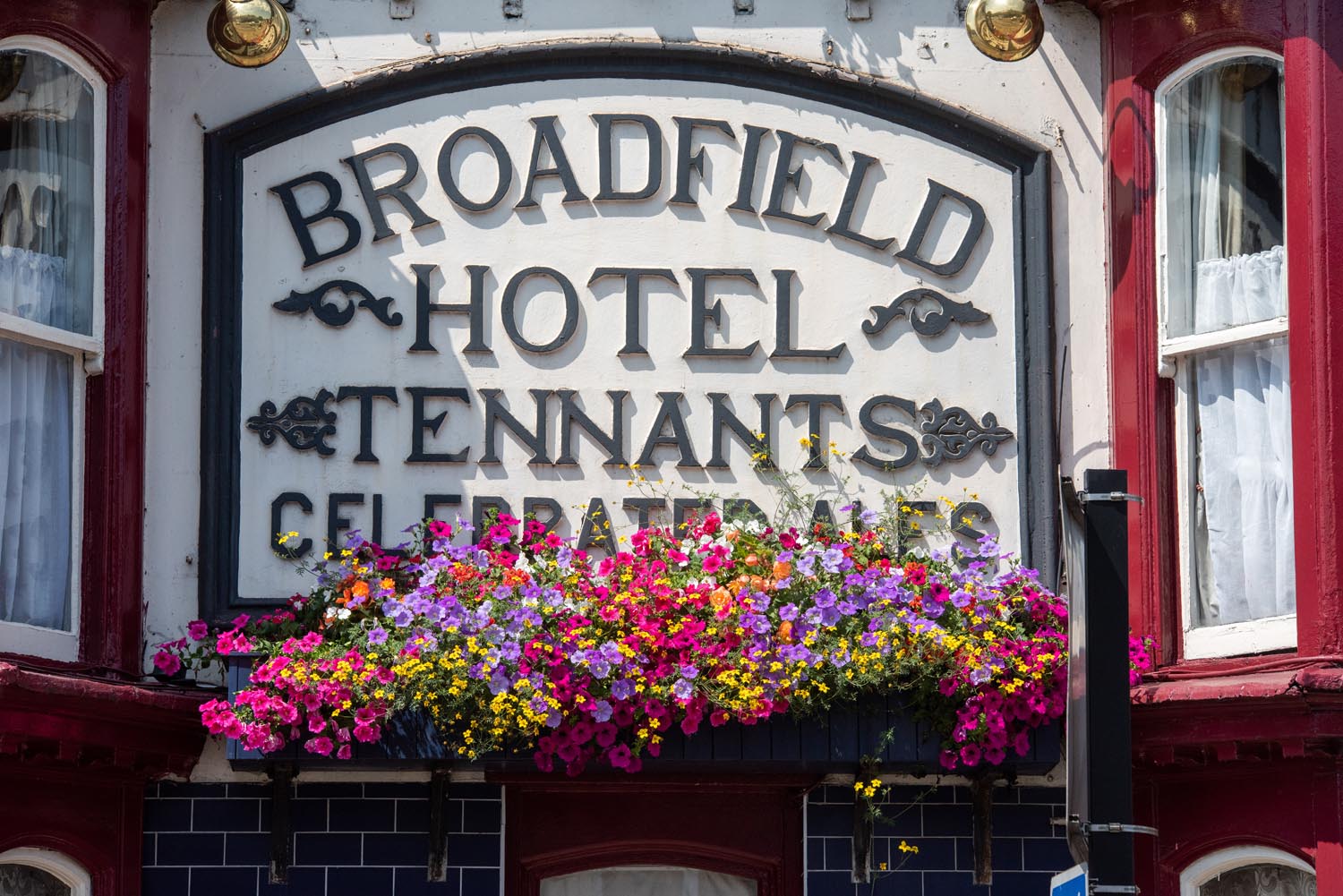 The sign above the entrance to The Broadfield.