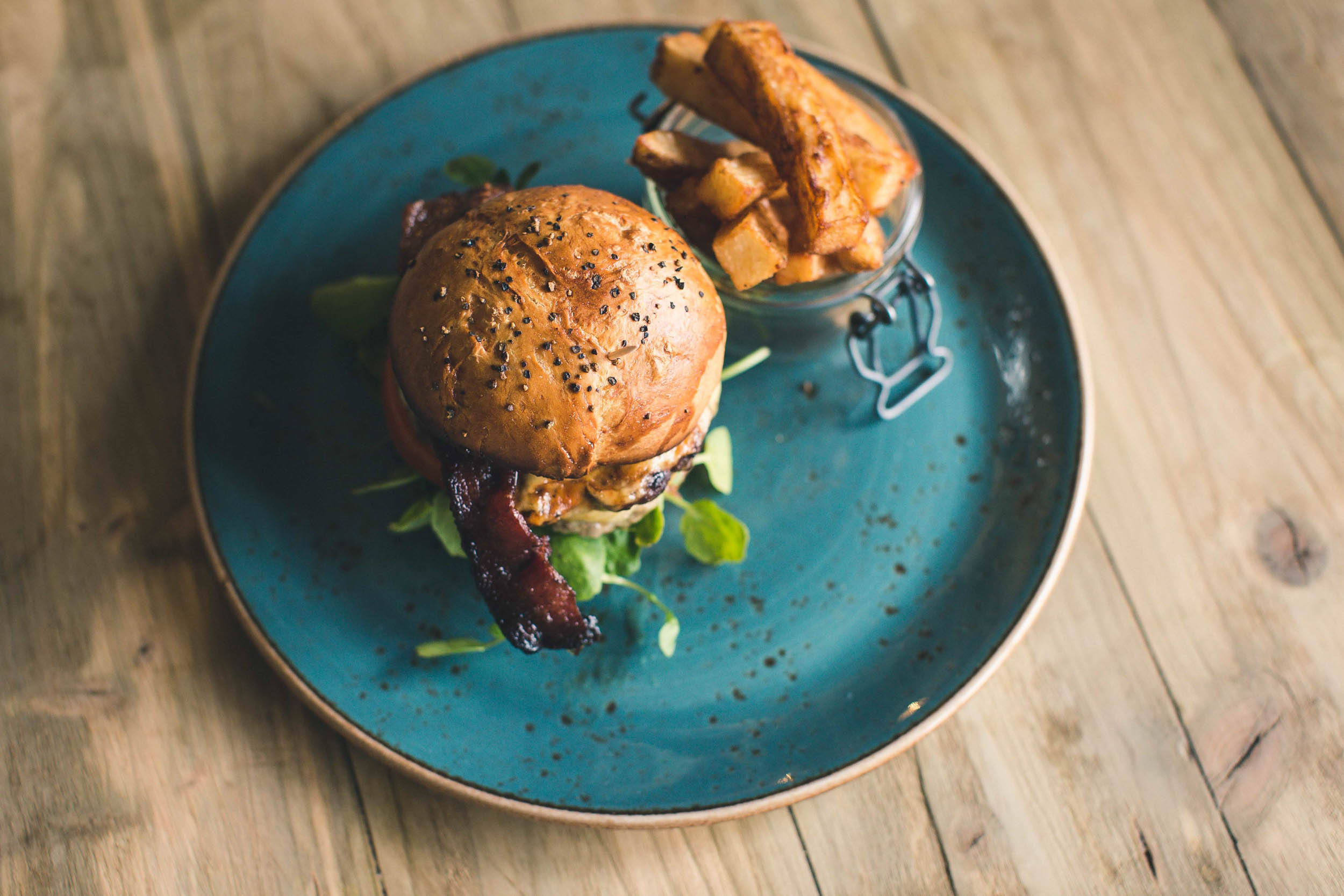 Burger and chips at the Hidden Gem.