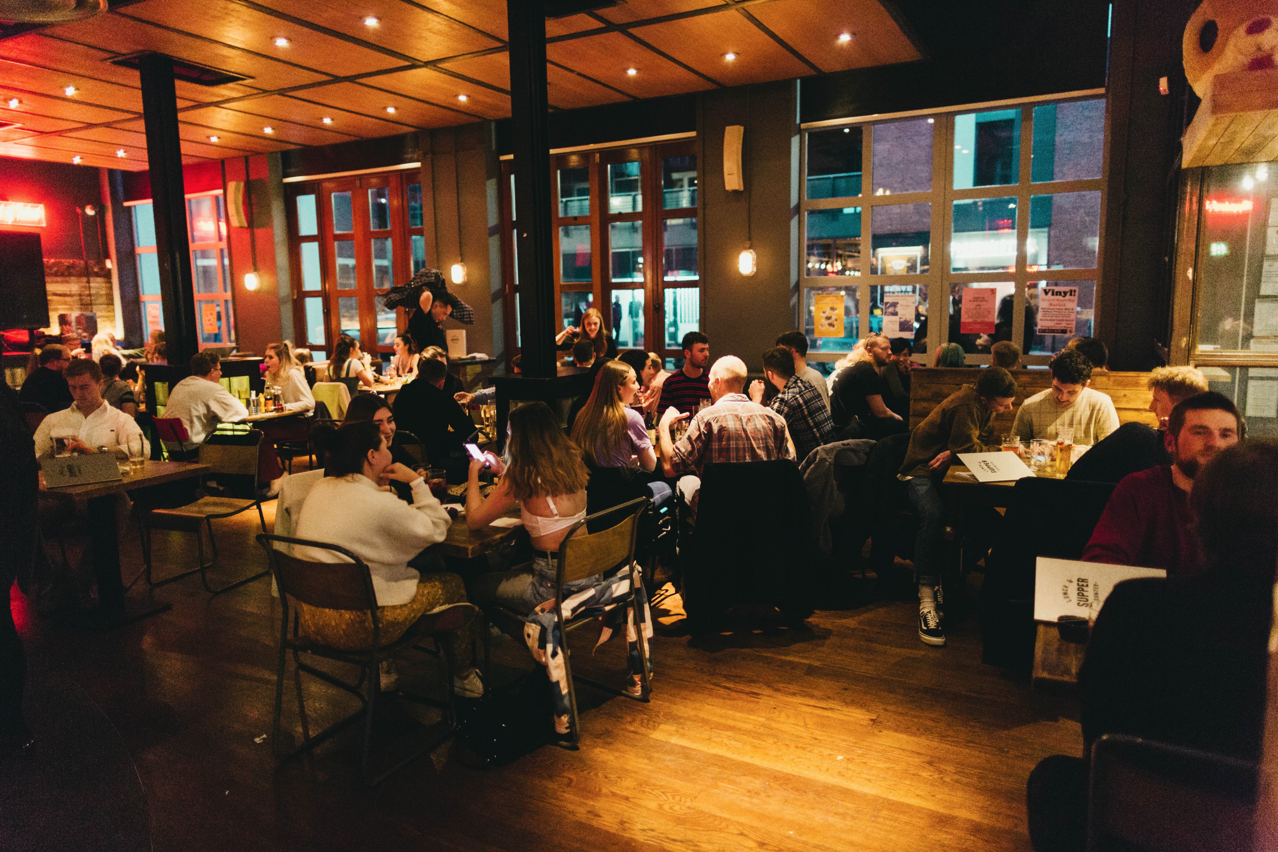 Bungalows & Bears at night, full of customers.