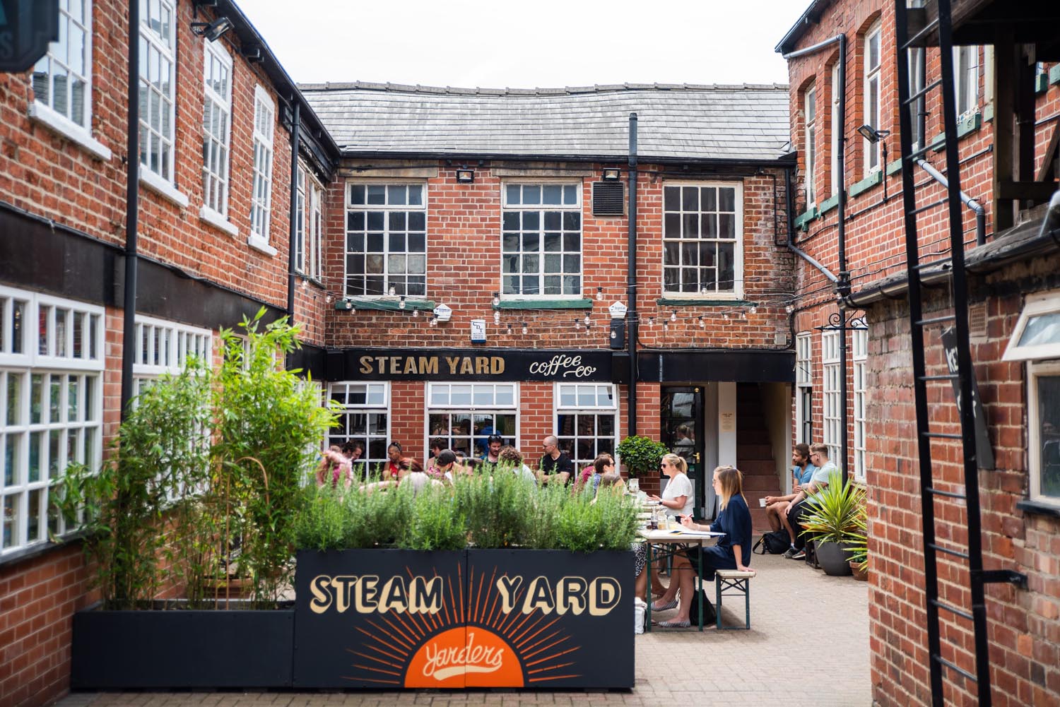 An exterior shot of Steam Yard, a popular coffee shop in Sheffield.