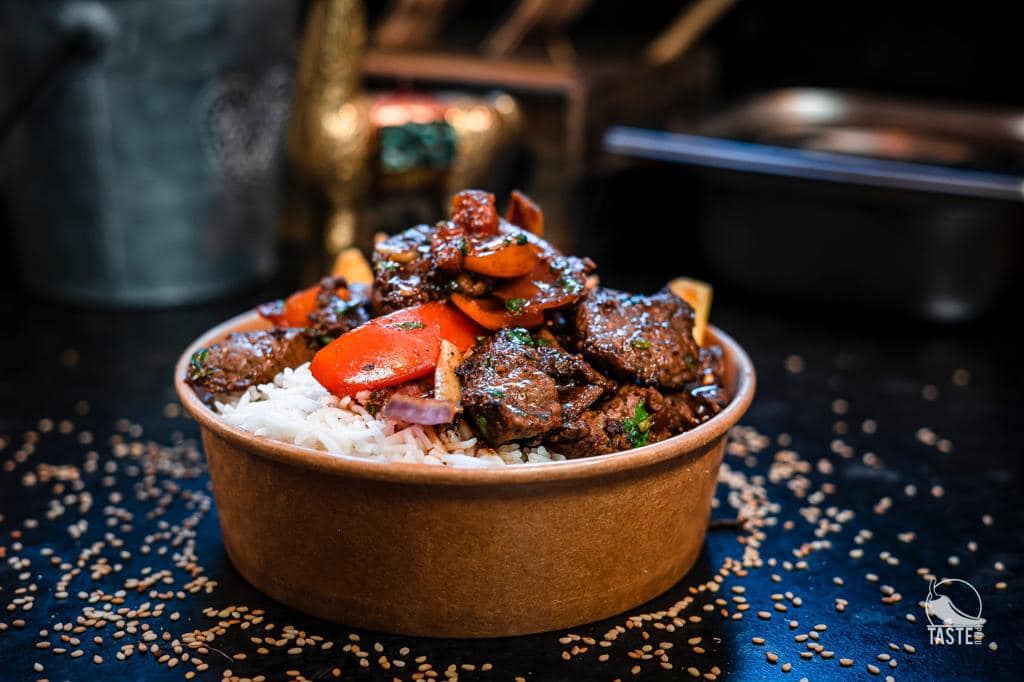 A bowl of meat and rice at Sheffield Plate.