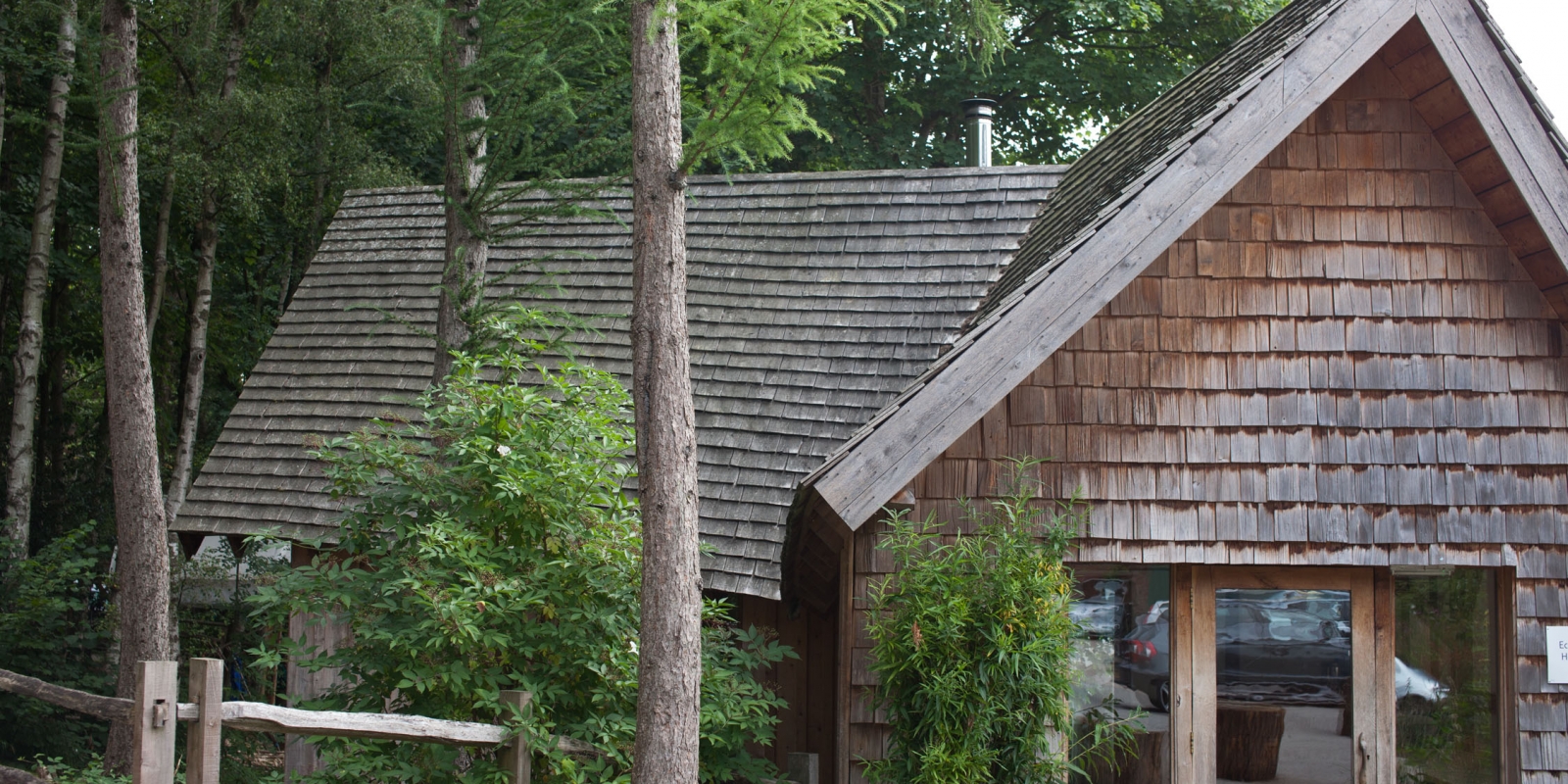 A wooden building at the J.G. Graves Woodland Discovery Centre.