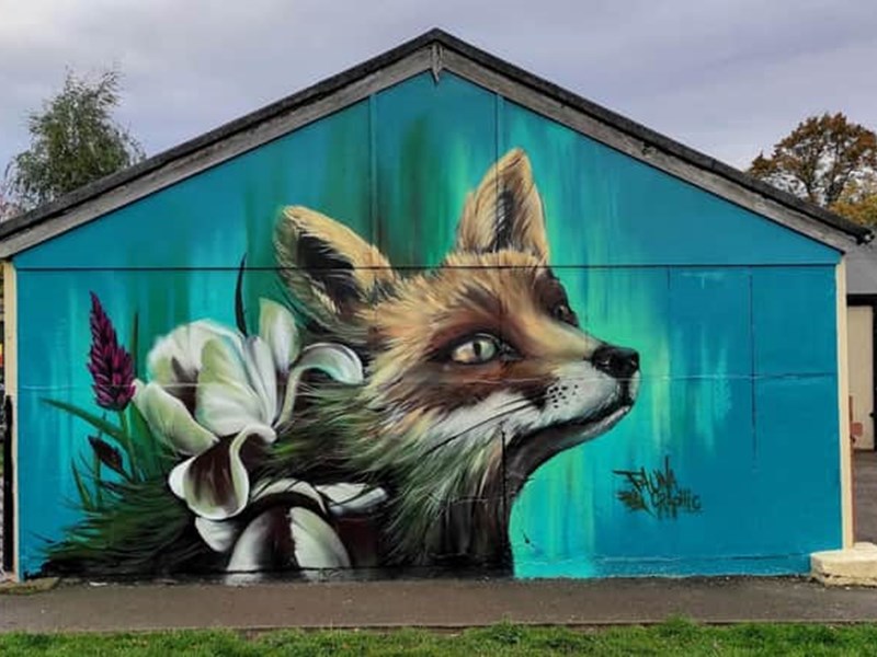 A mural of a fox by the street artist Faunagraphic.