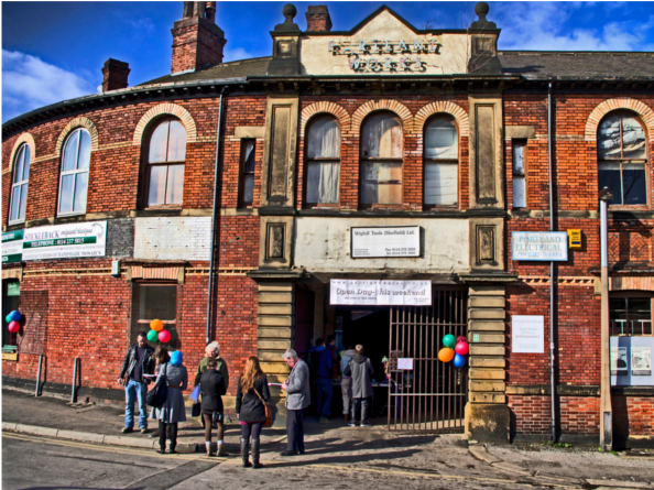 The exterior of Portland Works.