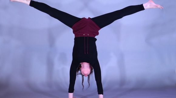 A person practising acrobatics at Greentop Community Circus Centre.