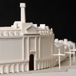 An architects model of city buildings.