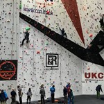 A big climbing wall at Awesome Walls Climbing Centre Sheffield.