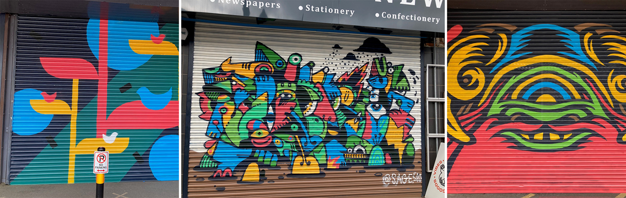 Street Art on shop shutters.