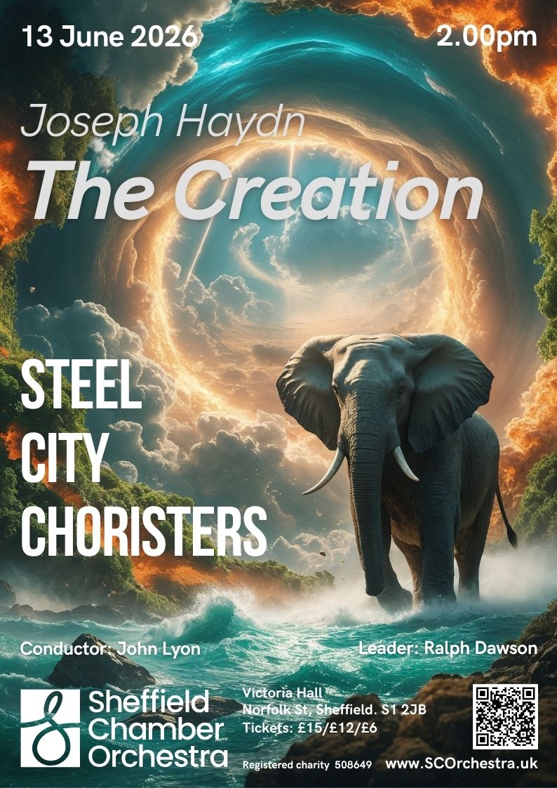 Poster for the event listing all the details and an image of an elephant walking through a river with a whirling vortex in the sky above it.   .