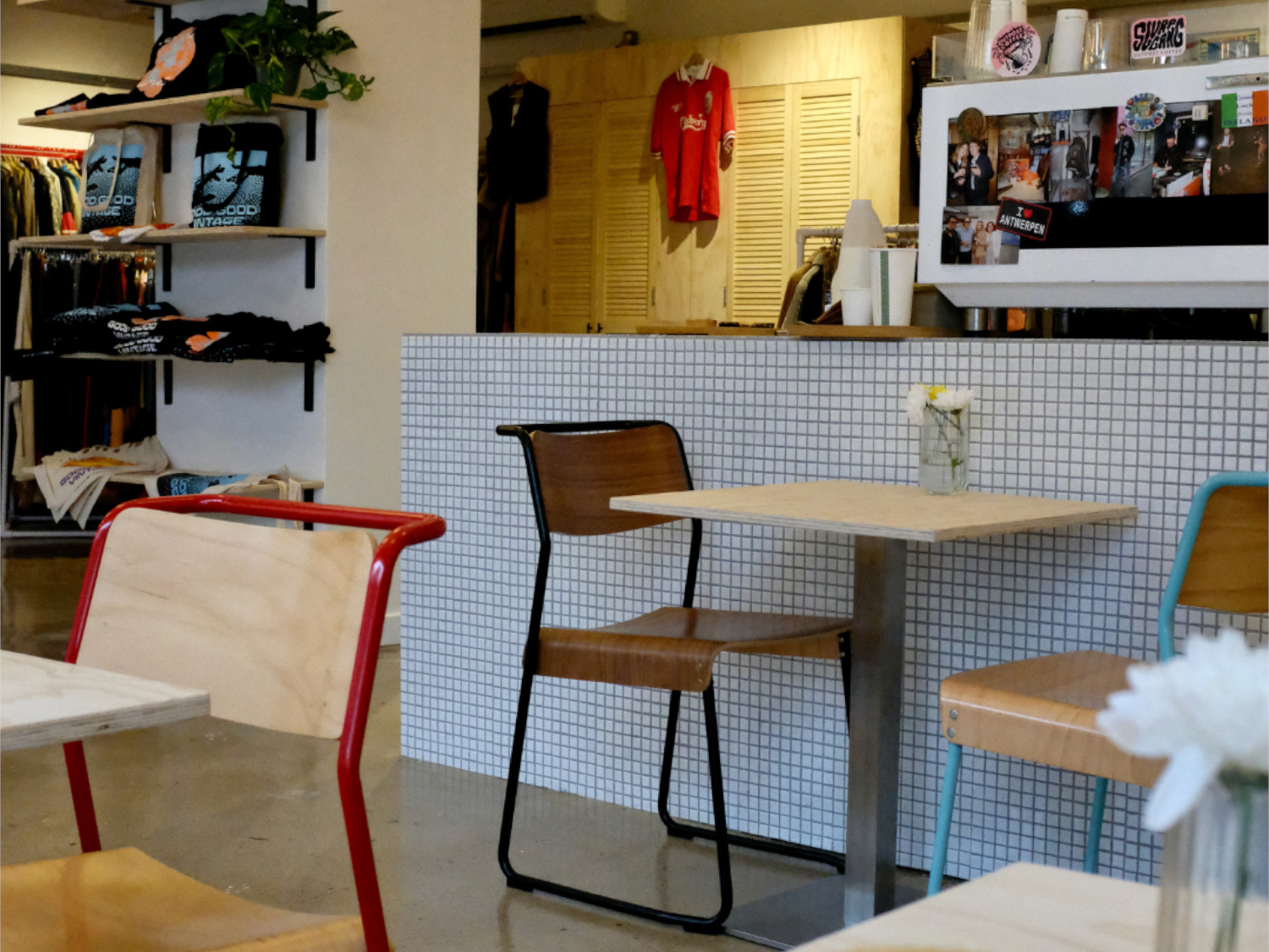 Tables and chairs at Good Good Vintage.