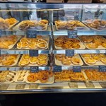 A glass case full of baked goods at Kringle Danish Bakery.