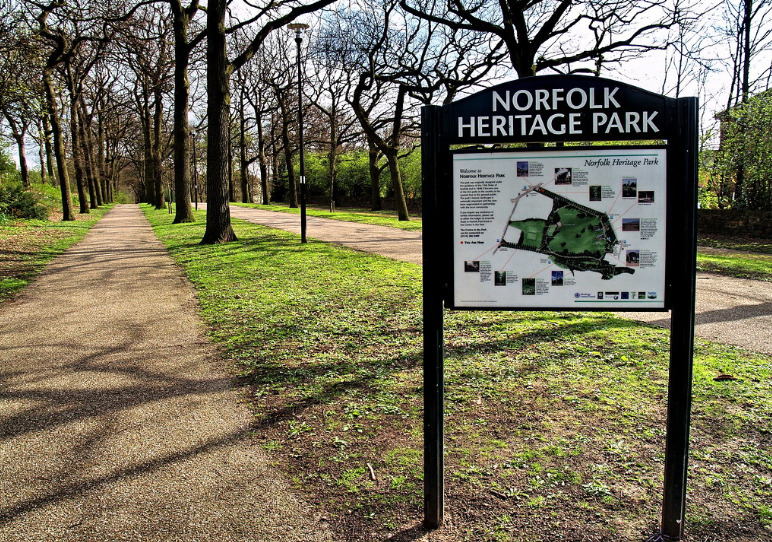 An information board in Norfolk Heritage Park.
