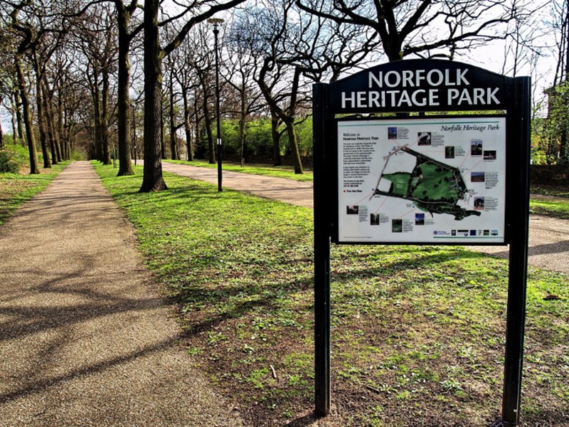 An information board in Norfolk Heritage Park.