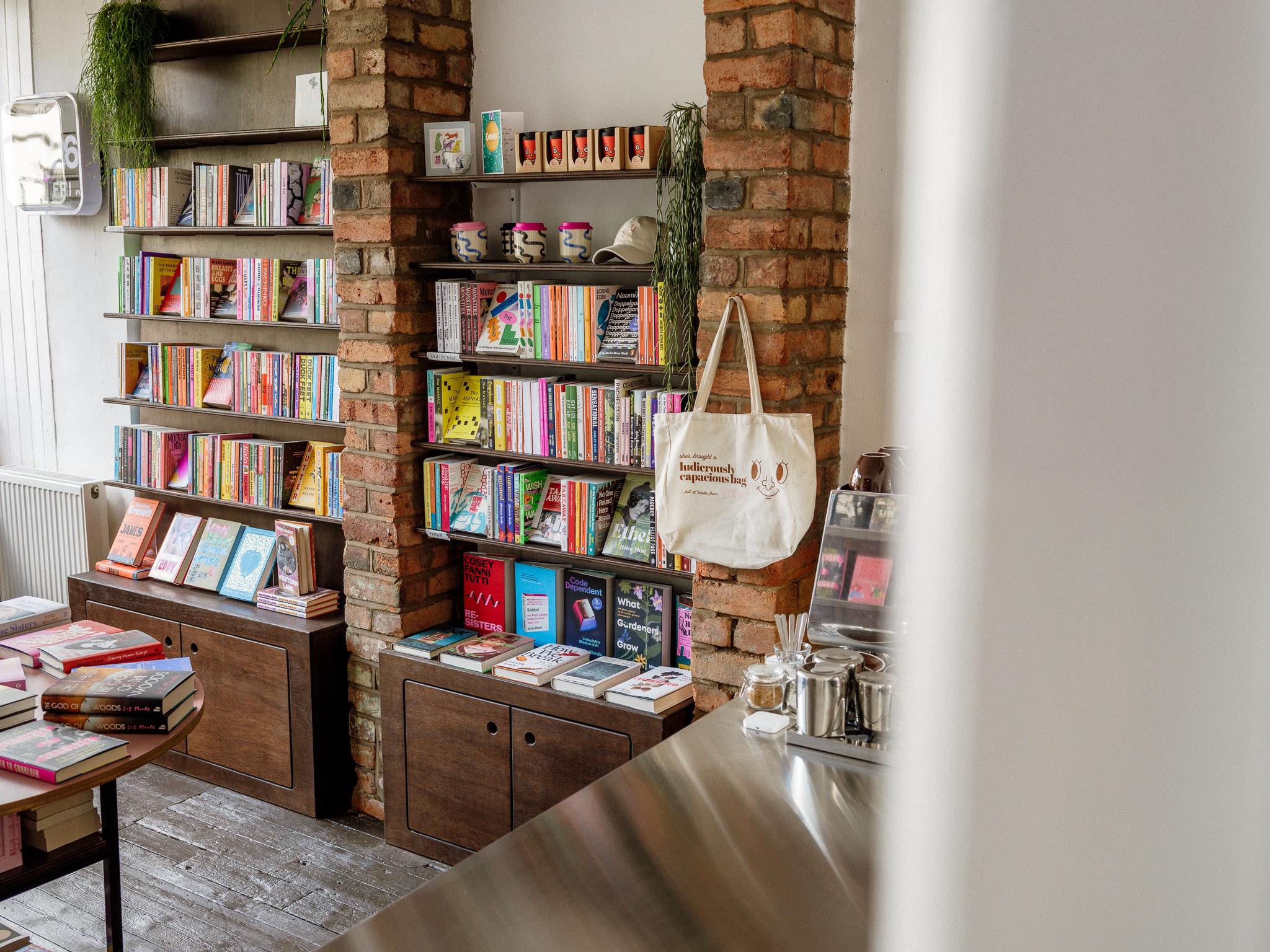 Shelves full of books at a book shop.
