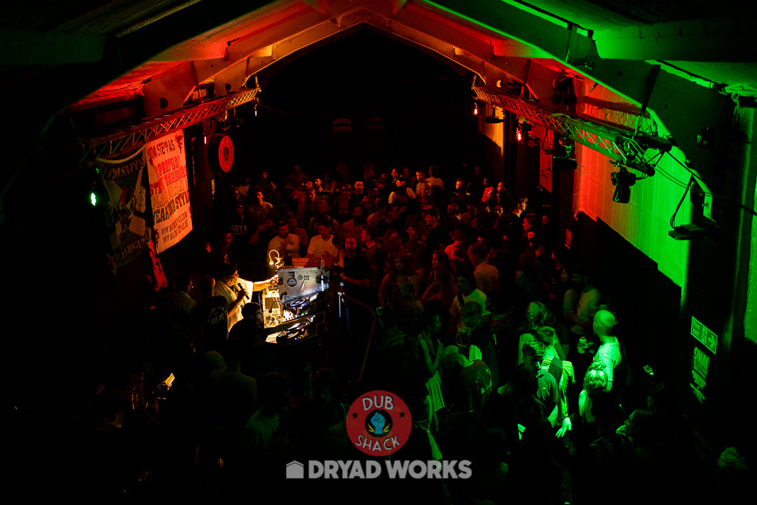 An event at Dryad Works, the whole place is full of people dancing.