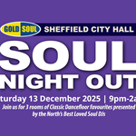 Promotional poster with all the details of the event in white text over a purple background.