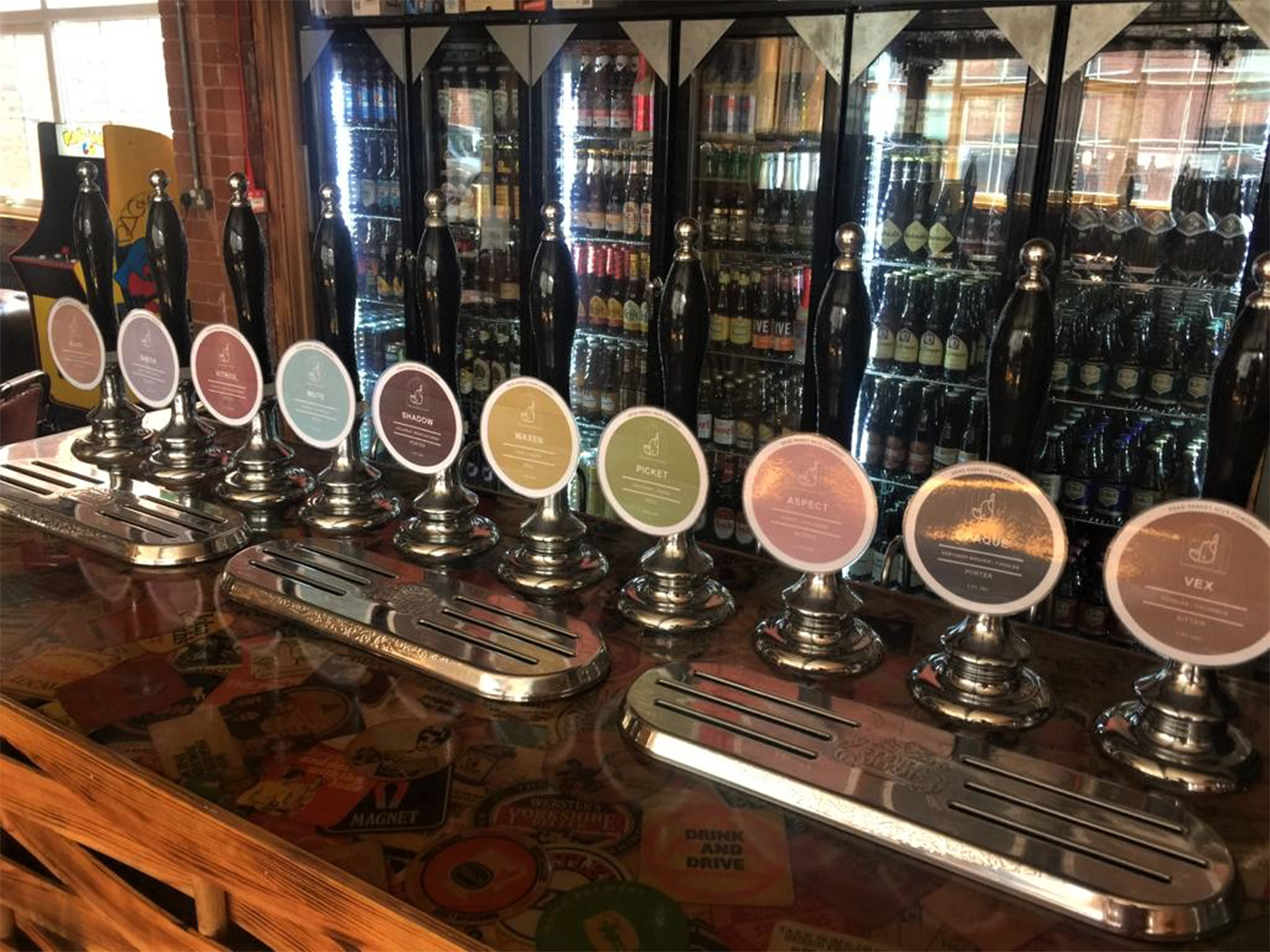 The bar with an impressive range of beers on tap at Perch Brewhouse