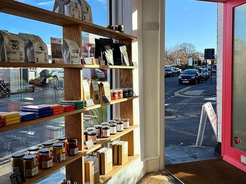 Shelves packed with goods at the Corner Store.