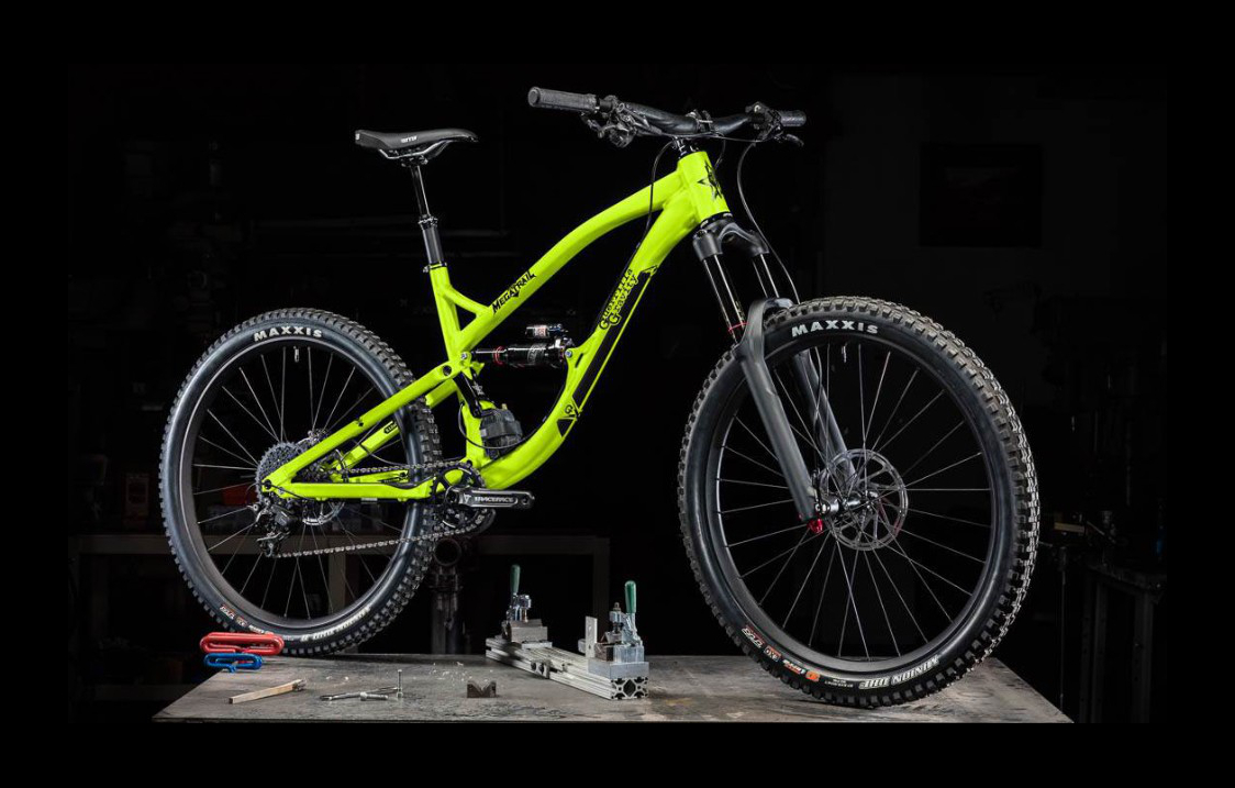 A yellow mountain bike.