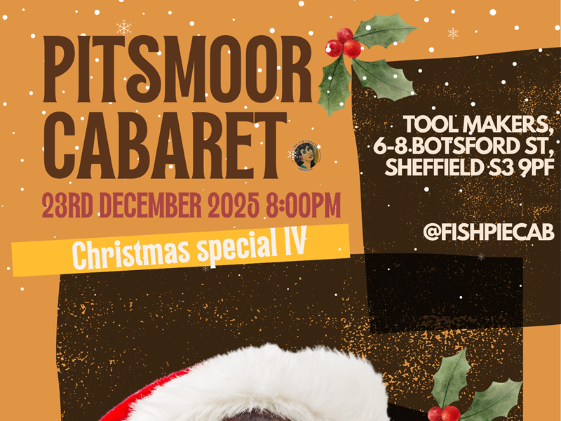 Poster for the event with a Boxer dog wearing a Santa hat.