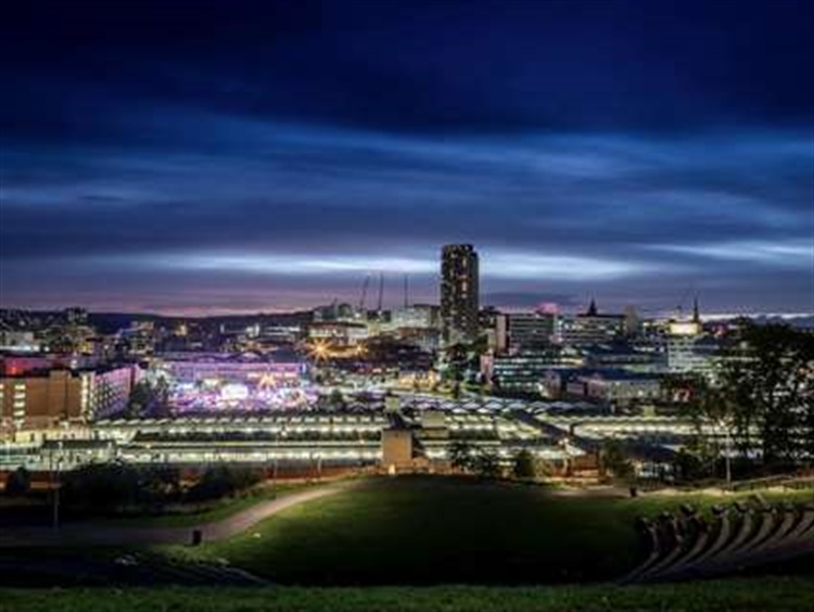 The Sheffield skyline at night.