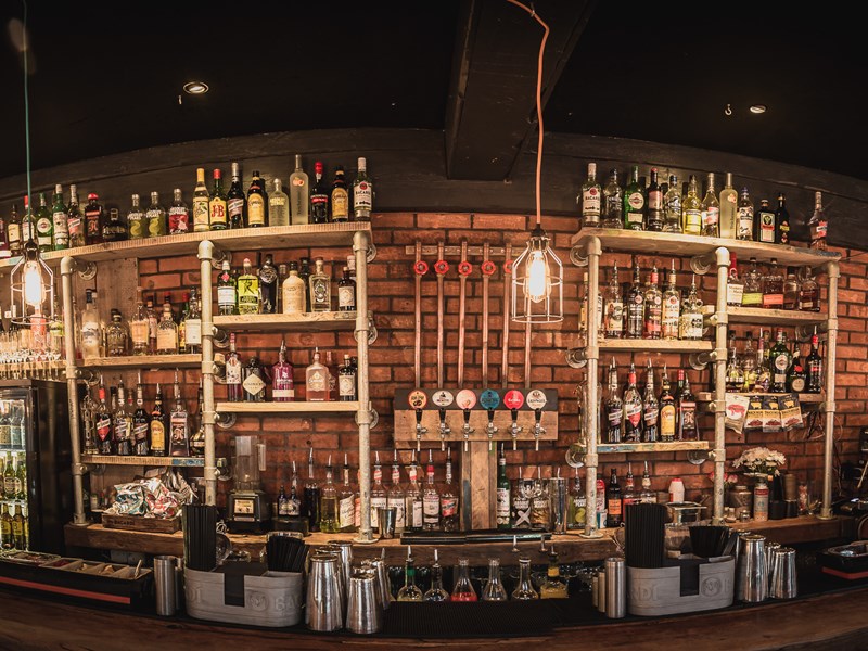 A well stocked bar at the Monk Bar.