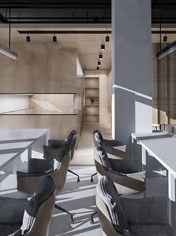 An interior shot of New Era Square with rows of tables and chairs.