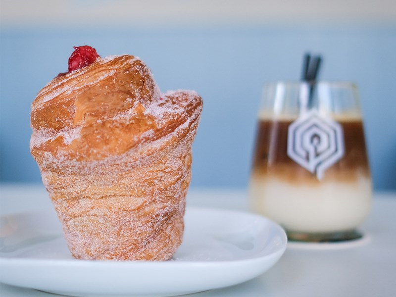 An iced coffee and a pastry at The Treehouse Cafe.