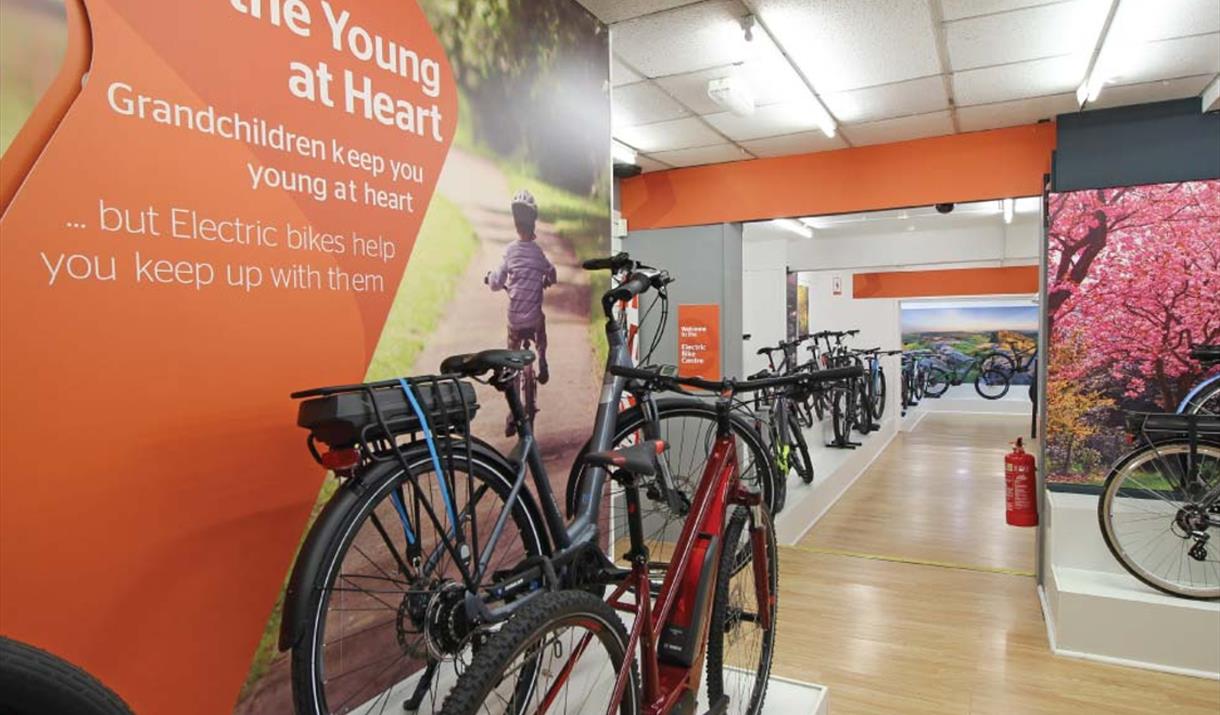 A bike display in the showroom at JE James Cycles Sheffield.
