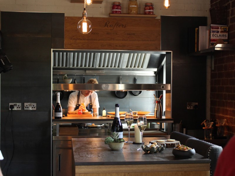 A working restaurant kitchen.