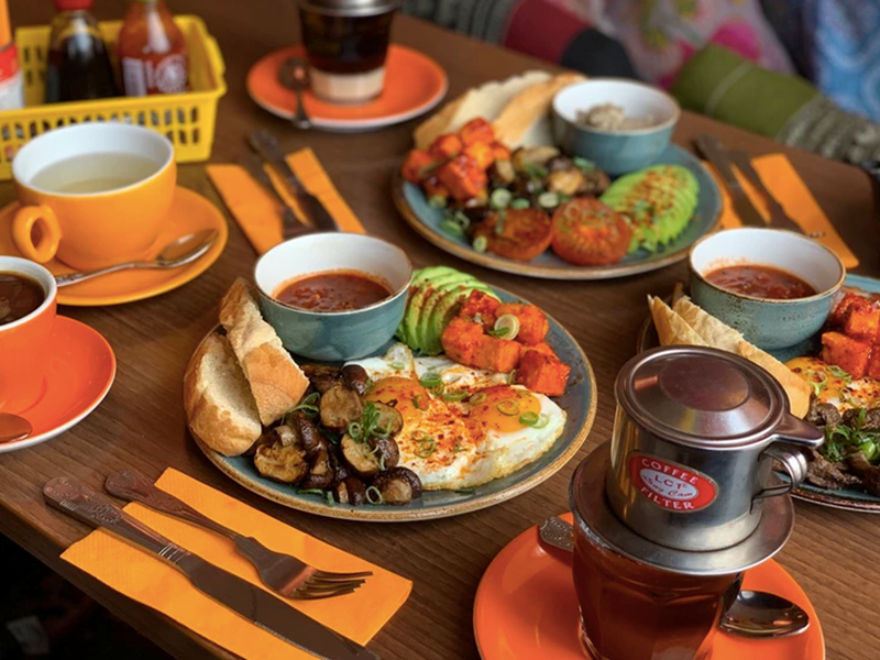 A photograph of a table laid out at Năm Sông