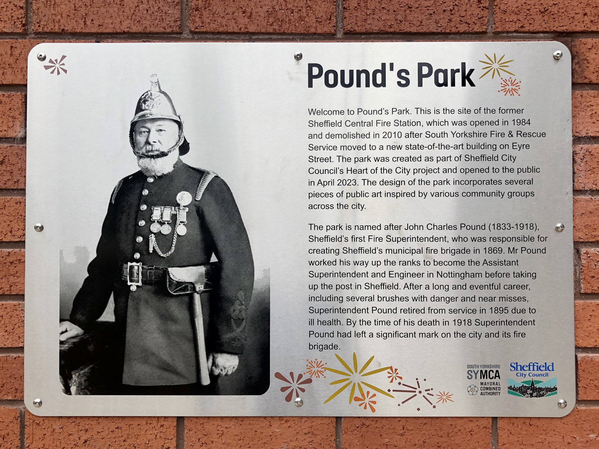 The plaque at Pound's Park.