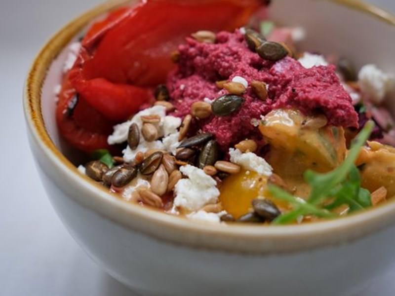 A colourful salad in a bowl.