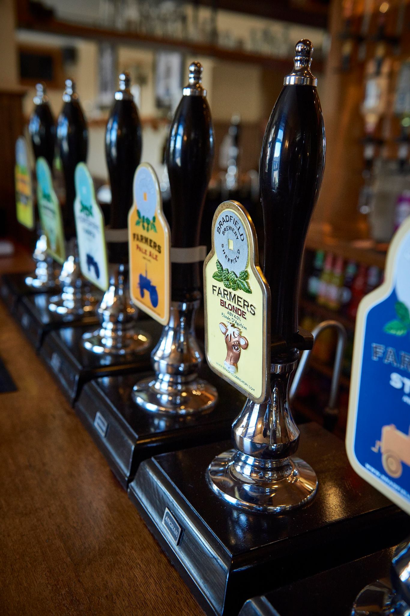 Beer pumps at The Nags Head Inn.