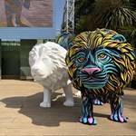 A painted lion designed by artist Tom J Newell