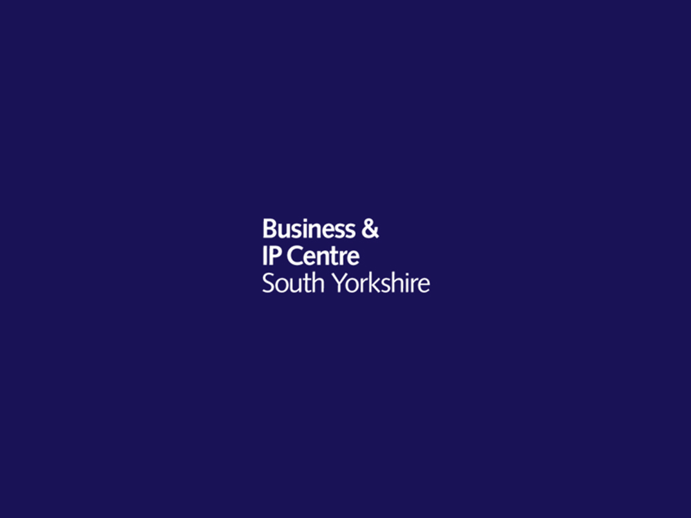 The Business and IP Centre South Yorkshire logo on a dark blue background.