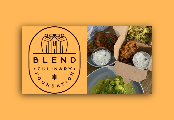 The Blend Culinary Foundation logo next to and image of four delicious looking curry dishes.