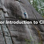 A person climbing a grit stone rock face. Over the image are the words 'Outdoor Introduction To Climbing'.
