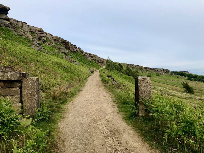 Looking up on the ascent towards Stanage Edge on the Hathersage Train Station walk