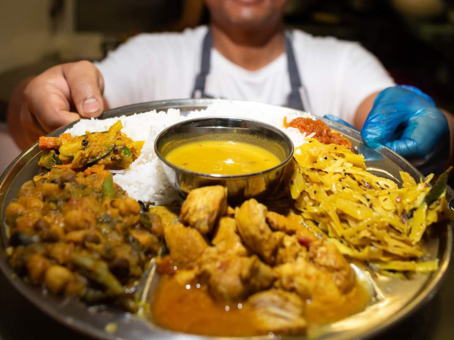A tray of food at Hungry Buddha.