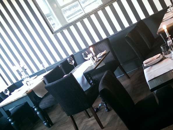 The interior of Trippets Lounge Bar which is decorated in a black and white theme.
