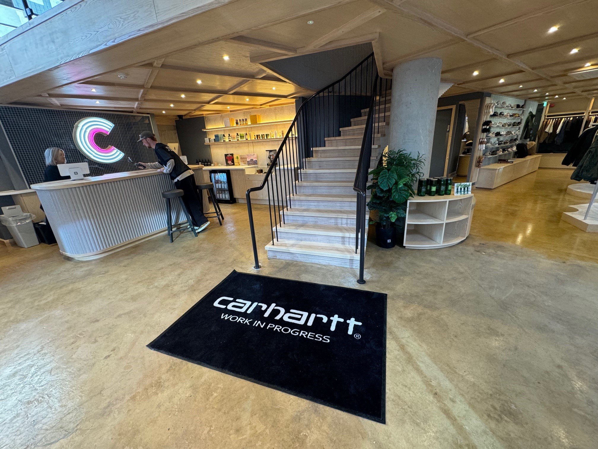 Interior of The Cream Store, with the stairs going to the second floor.